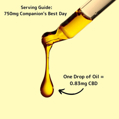 Companion's Best Day 750 - Homescape Pets - Serving Guide droplet of oil in a dropper indicating how much CBD is in each droplet